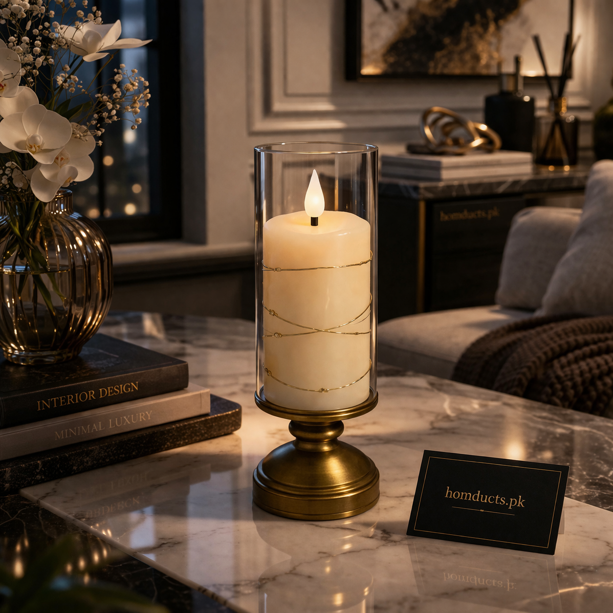 Luxury LED Candle Lamp with Glass Cover – Elegant Decorative Table Accent