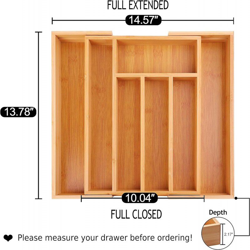 Luxury Bamboo Cutlery Organizer Drawer Tray – Adjustable Wooden Kitchen Utensil Divider