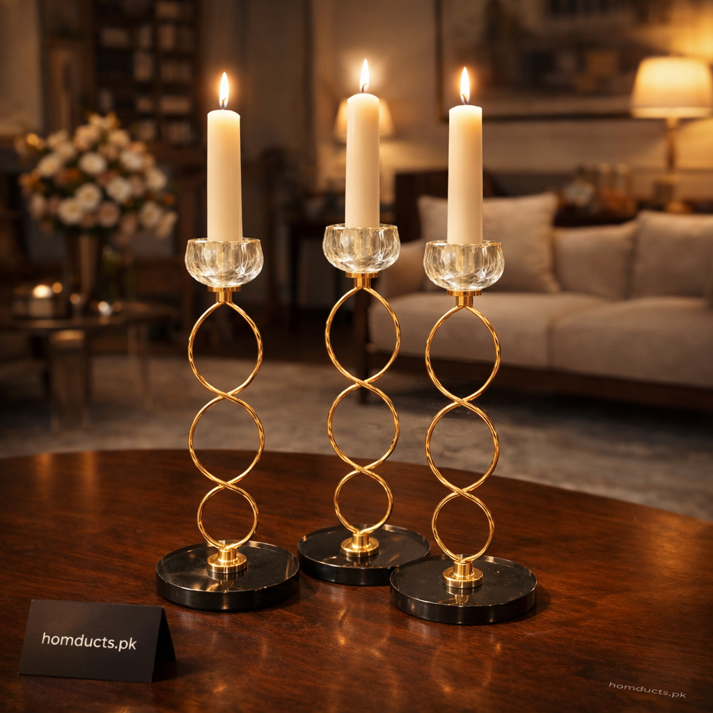 Luxury Crystal Metal Candle Stand Set – 3 Piece Elegant Table Decor Holders