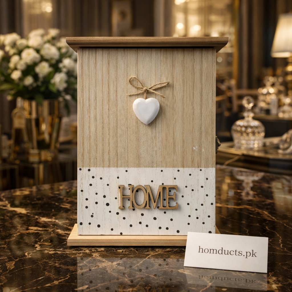 Luxury Wooden Home Storage Box with Heart Charm – Elegant Decorative Organizer