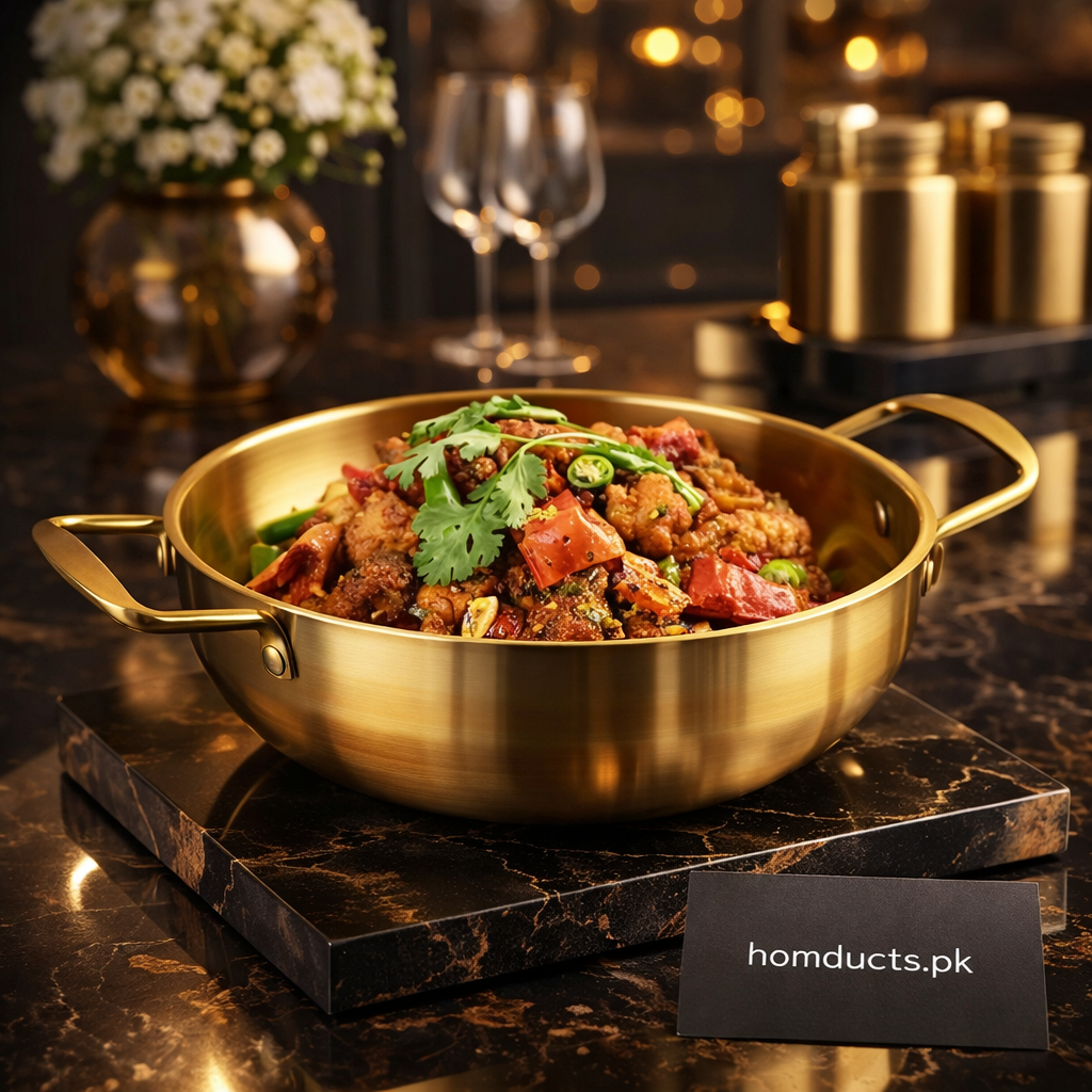 Luxury Brass Cooking Pan with Dual Handles – Premium Deep Fry & Serve Pan | Homducts.pk