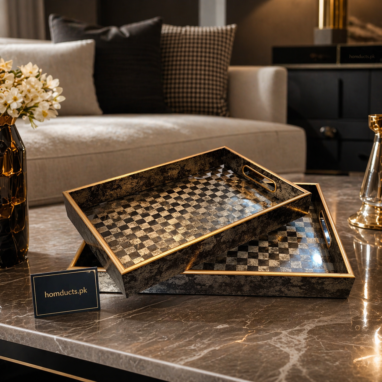 Premium Luxe Serving Tray Set – Elegant Decorative & Functional Organizer (2 Pcs Set)