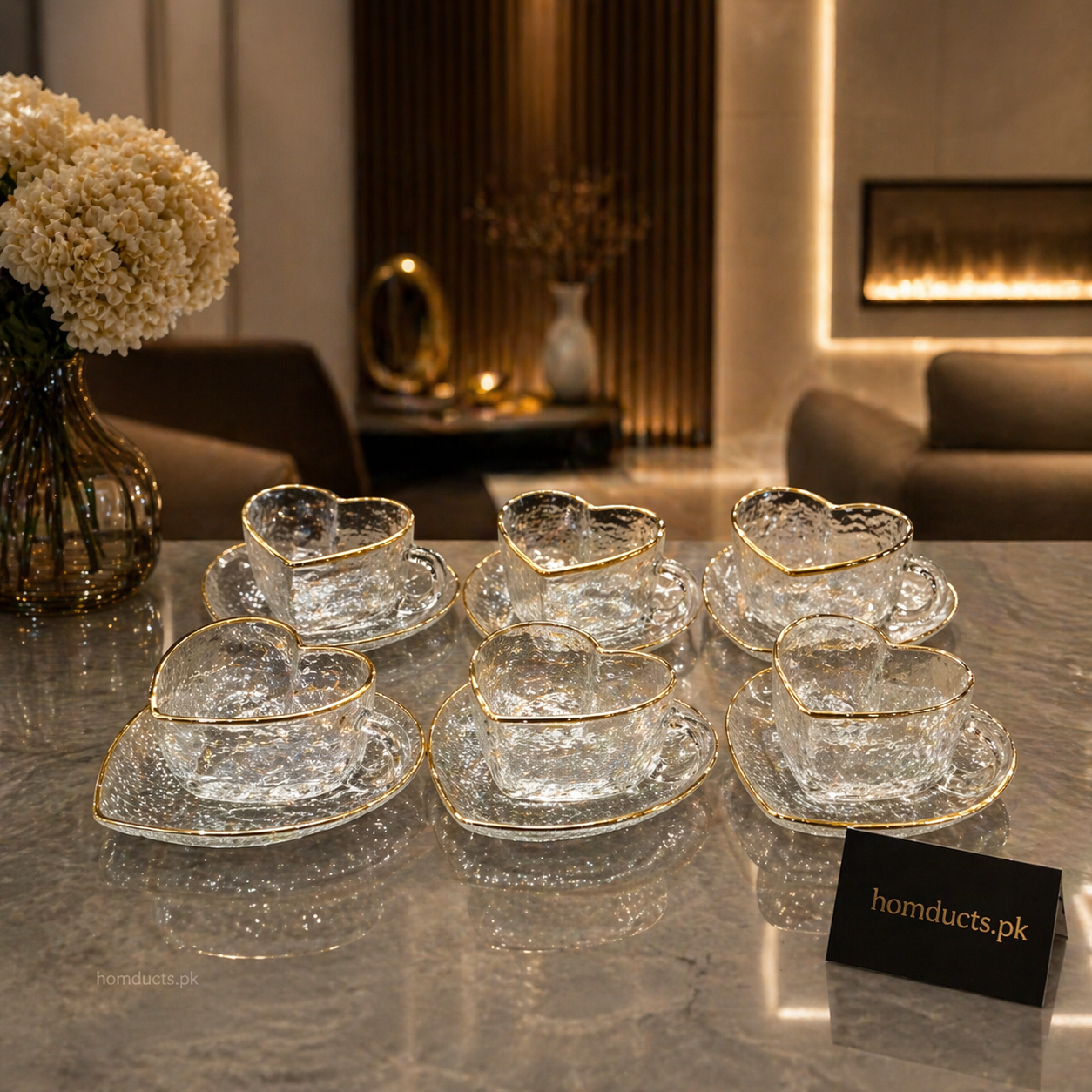 Luxury Heart-Shaped Glass Tea Cup & Saucer Set – Premium Textured Drinkware