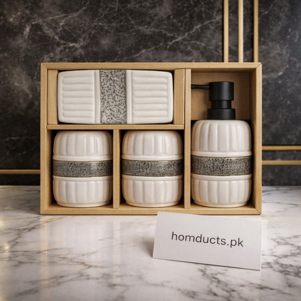 Luxury Ceramic Bathroom Accessories Set – 4 Piece