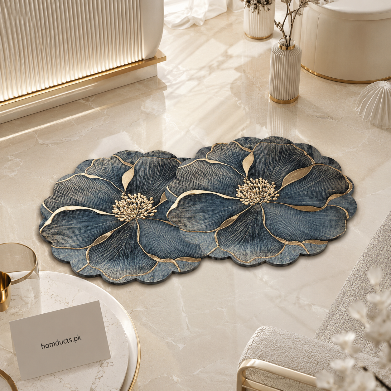 Luxury Floral Non-Slip Floor Mat – Elegant Waterproof Bathroom & Entrance Rug