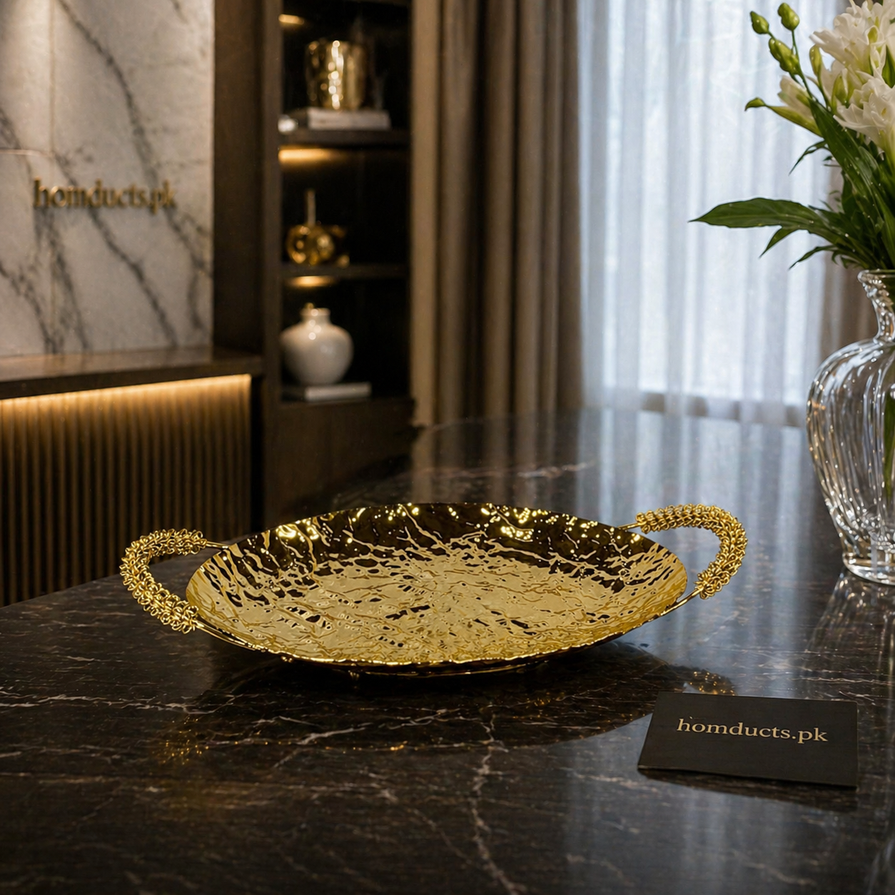 Luxury Hammered Serving Tray with Designer Handles – Premium Decorative Platter