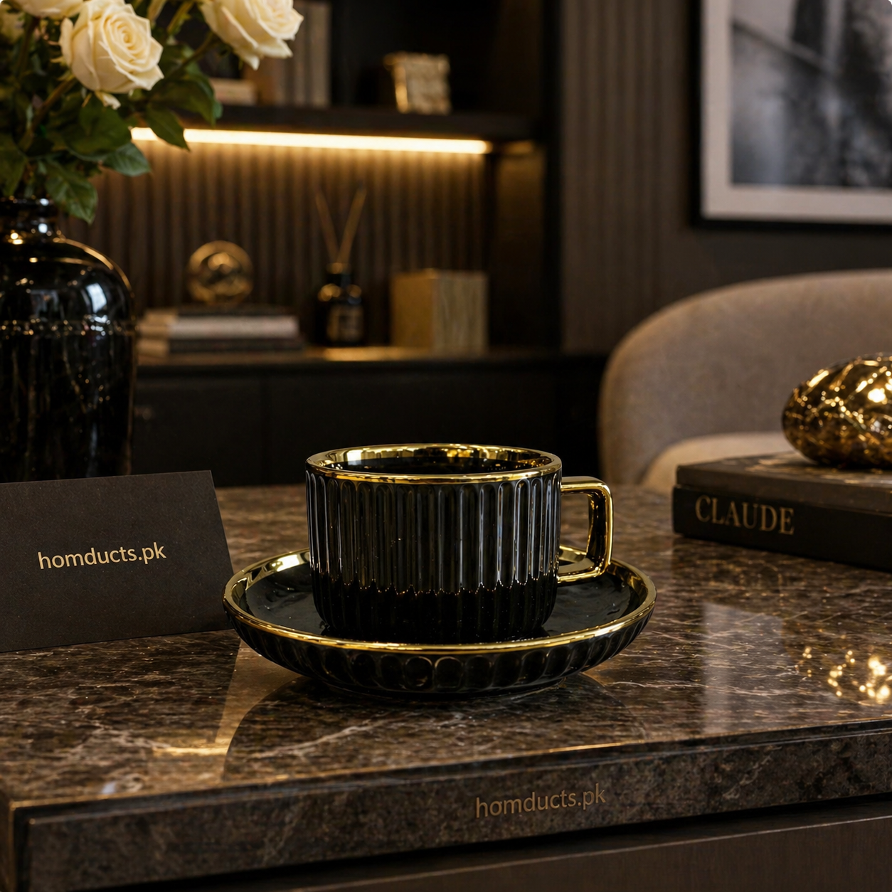 Luxury Ribbed Coffee Cup & Saucer Set – 12 Pcs Premium Tea Set (6 Cups & 6 Saucers)