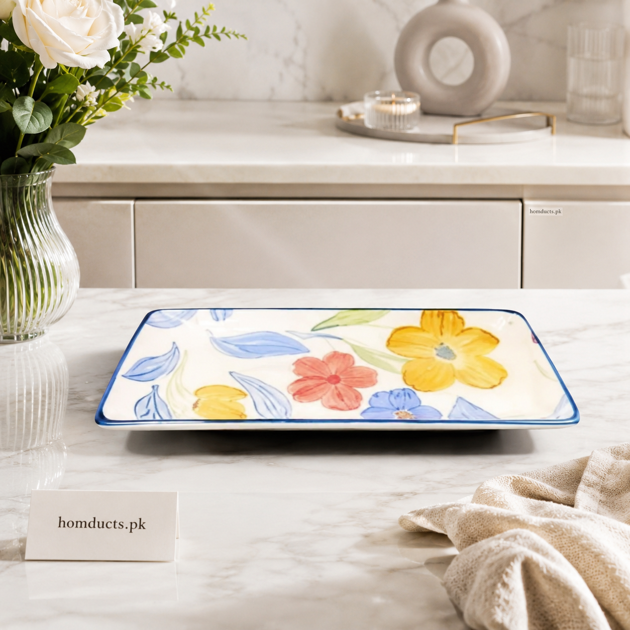 Brilliant 10 Inch Floral Rectangular Ceramic Serving Dish | Premium Decorative Serving Platter