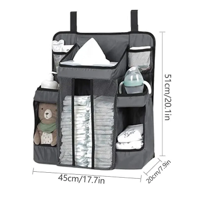 Baby Crib Hanging Organizer with Diaper Storage Compartments – Multi-Pocket Nursery Essentials Organizer