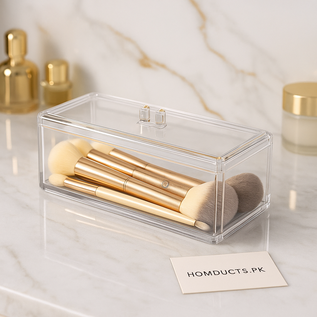 Luxury Acrylic Makeup Brush Organizer with Lid – 1 Grid