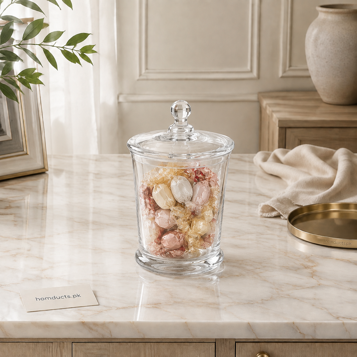 Danny Home CB-55 Decorative Glass Candy Jar with Lid – 1 Pc
