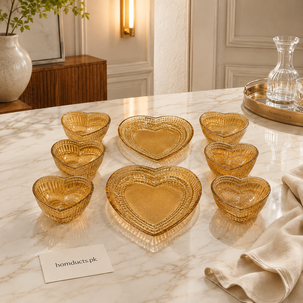 Heart-Shaped Glass Tea Cups with Saucers – 6-Piece Set