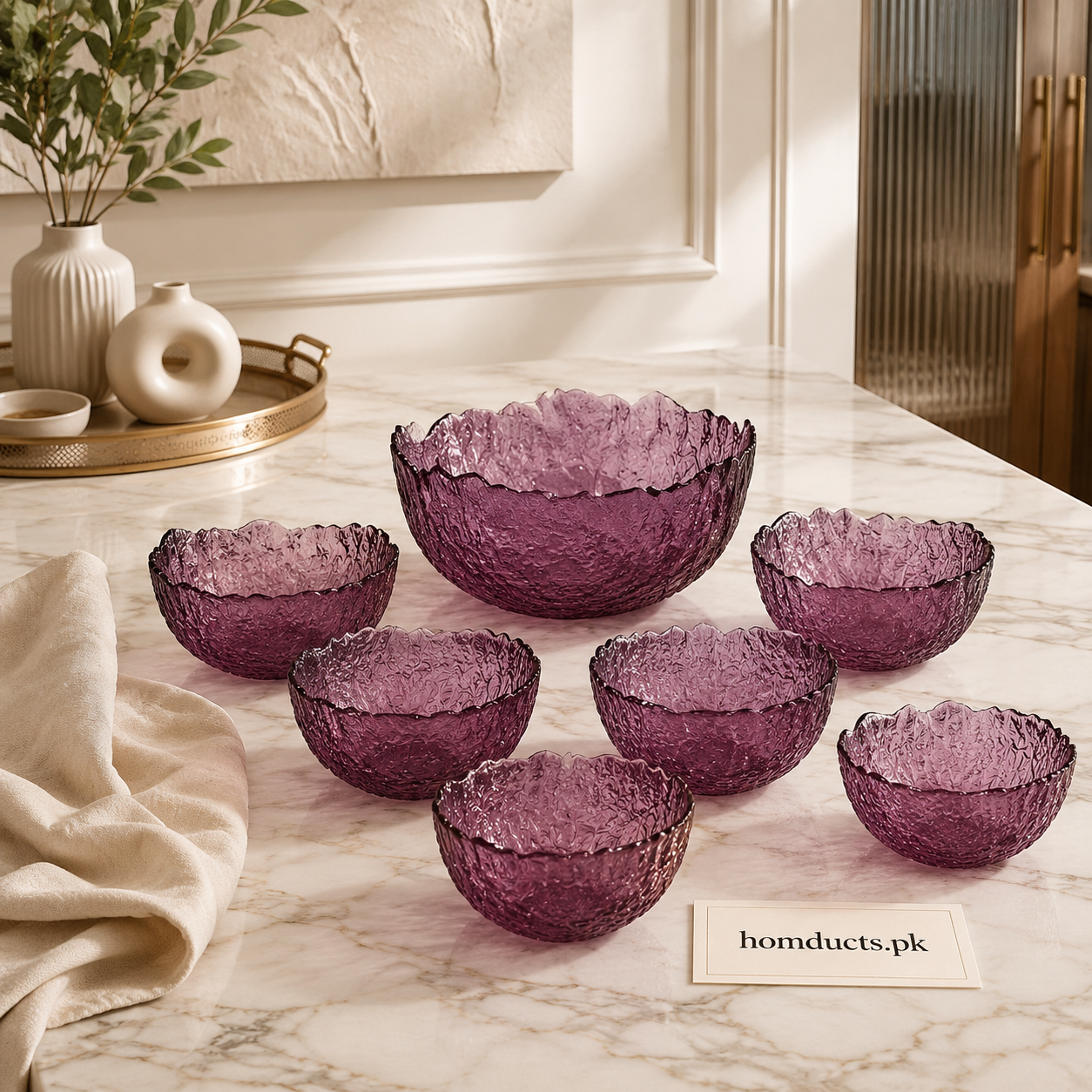 7-Piece Textured Glass Fruit Bowl Serving Set