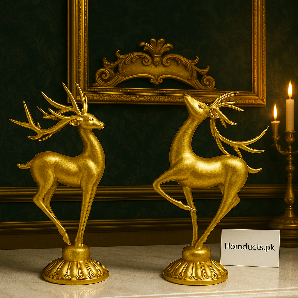 Luxury Golden Deer Figurines Set – 2 Pcs Premium Fiber Décor