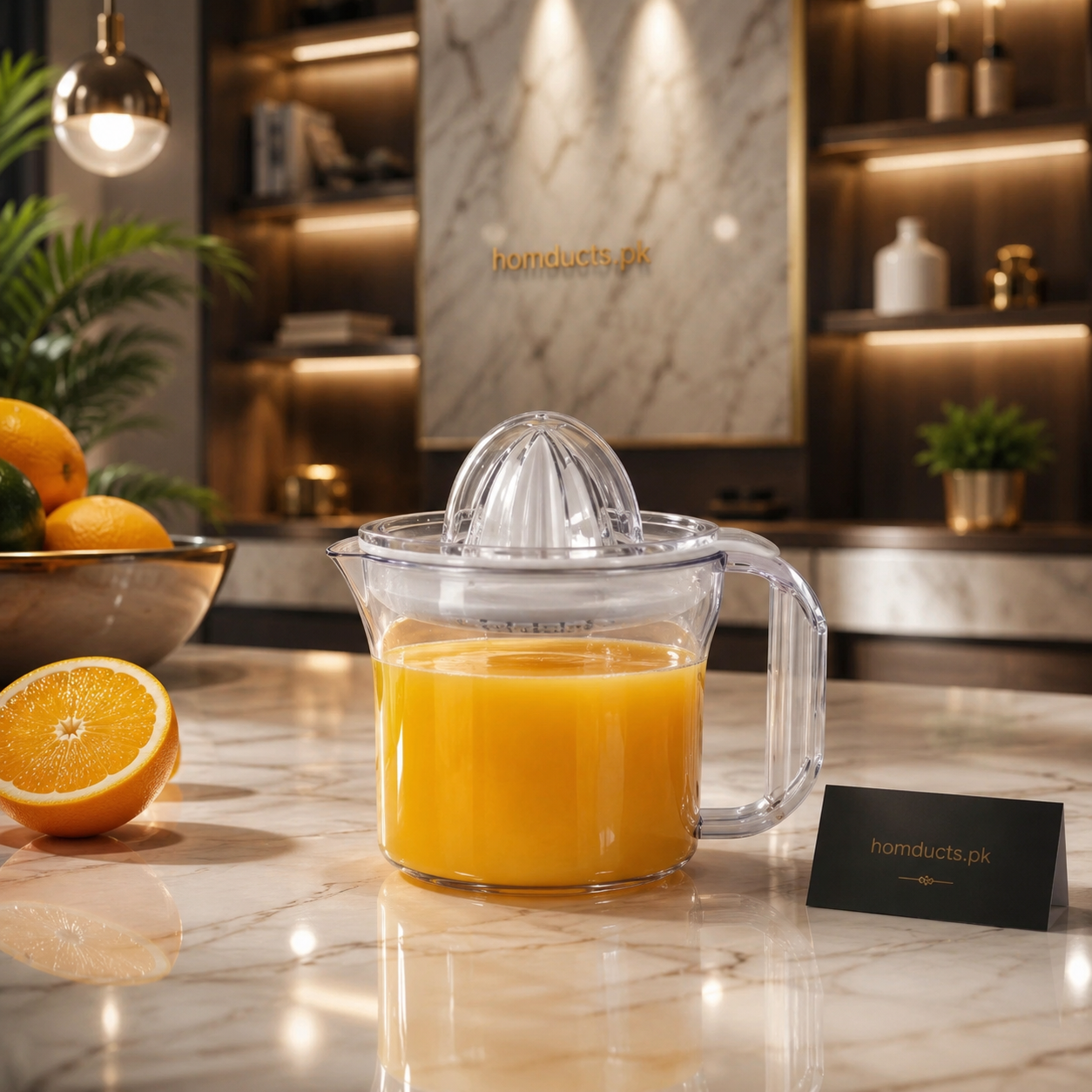 Premium Transparent Citrus Juicer Jug with Built-In Manual Squeezer for Fresh Orange & Lemon Juice – Luxury Kitchen Juice Extractor Pitcher