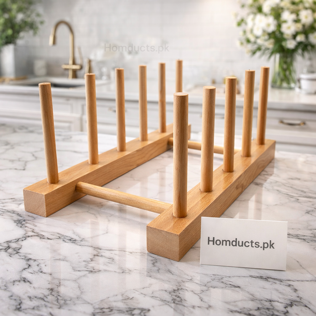 Multi-Purpose Bamboo Wooden Organizer Rack for Plates, Books, Towels, Lids & Kitchen Storage – Minimal Space Saving Stand