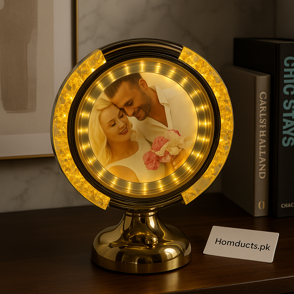 Luxury Golden Crystal LED Photo Frame – Illuminated Memory Display
