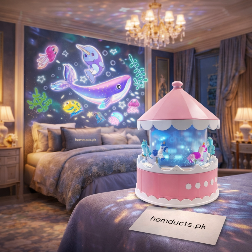 Kids Carousel Night Lamp & Ocean Projector Light – Rotating Star Projector for Baby & Kids Room