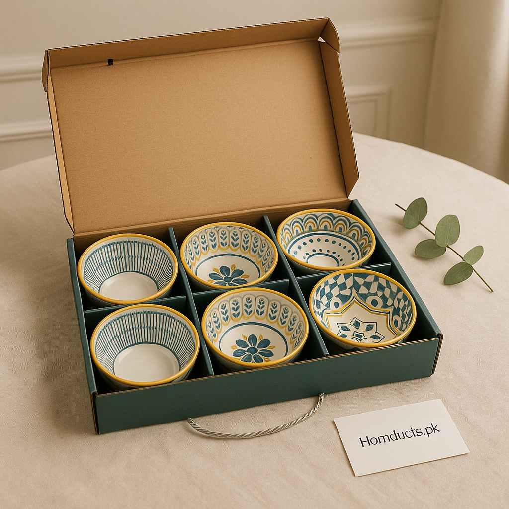 6-Piece Premium Ceramic Bowl Set – Handcrafted Blue & Gold Design Gift Box