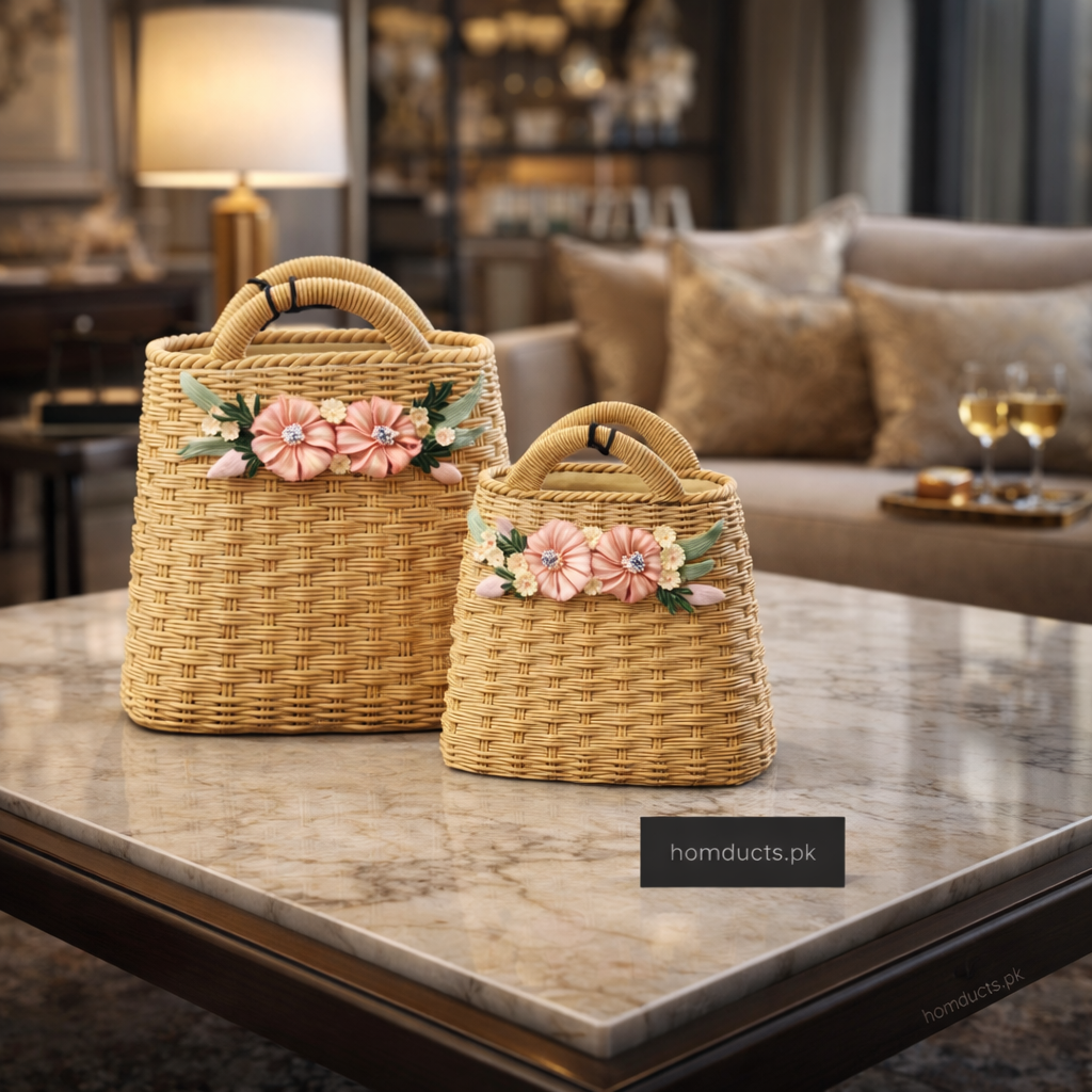 Luxury Handwoven Floral Decorative Basket – Premium Home Décor Accent (1 Pc)