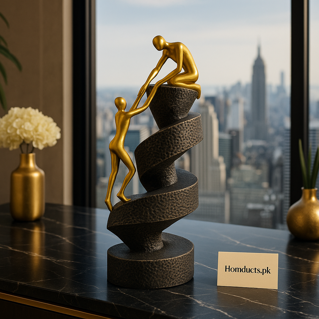 Golden Unity Spiral Sculpture – Modern Abstract Art Décor