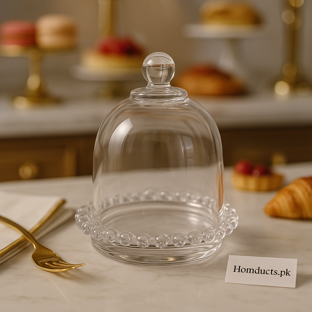 Luxury Crystal Glass Dome with Beaded Base – Premium Dessert & Butter Display Cloche