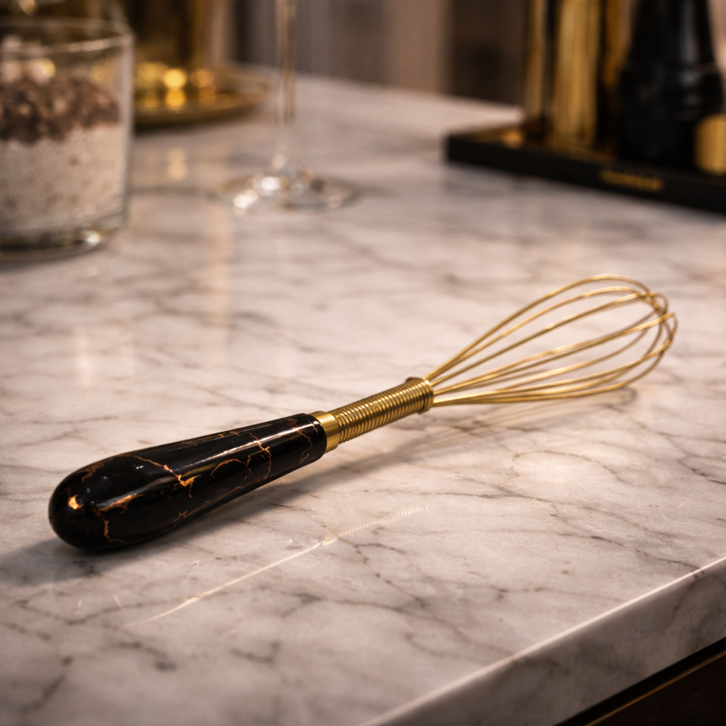 Luxury Gold Mini Whisk – Premium Marble Handle Kitchen Whisk