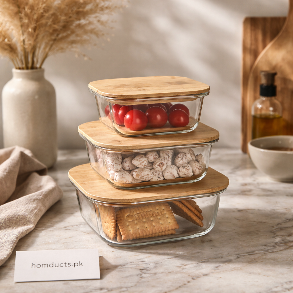 Premium Glass Food Storage Containers with Bamboo Lids – Airtight Kitchen Organizer Set