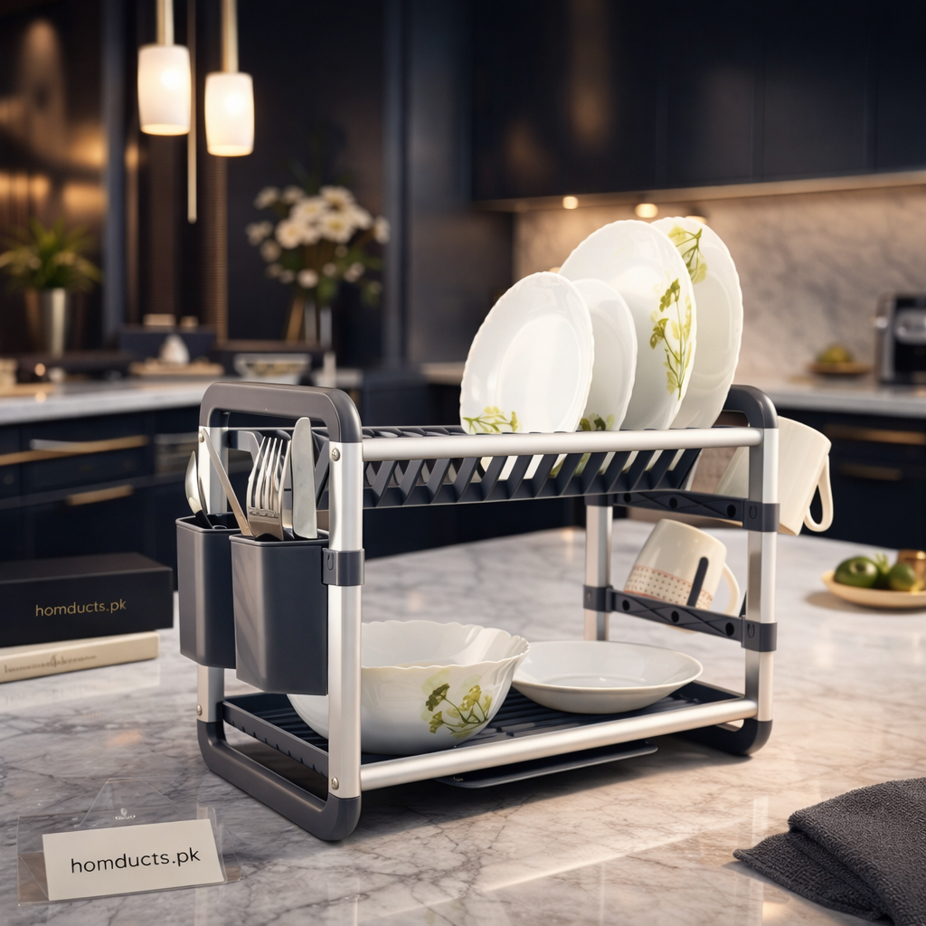 Premium 2-Tier Kitchen Dish Drying Rack with Utensil Holder