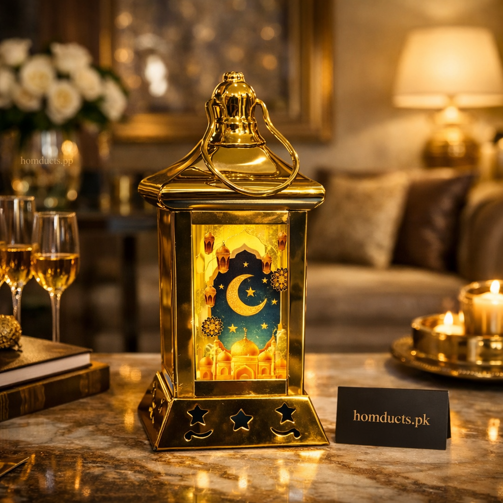 Luxury Ramadan LED Lantern – Islamic Decorative Crescent Moon Lamp for Table & Home Décor