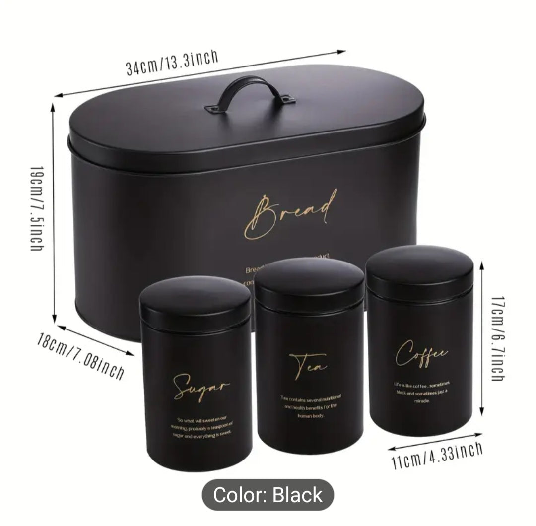Luxury Matte Black Tea Coffee Sugar Bread Storage Canister Set – Modern Kitchen Organizer