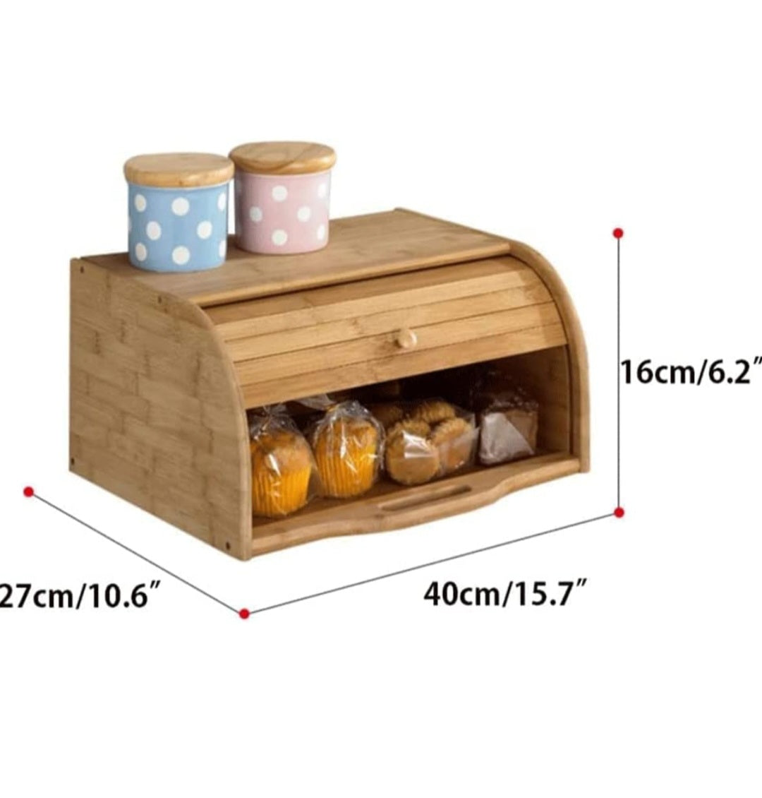 Premium Roll-Top Wooden Bread Box – Kitchen Counter Bread Storage Container