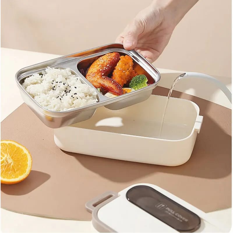 2-Tier Insulated Lunch Box with Stainless-Steel Compartment Tray & Cutlery Storage