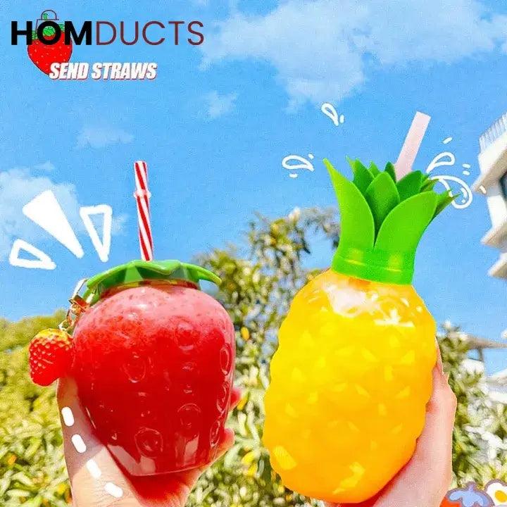 Adorable Fruit Shape Kids Water Bottle - 500ml Leak-Proof with Straw