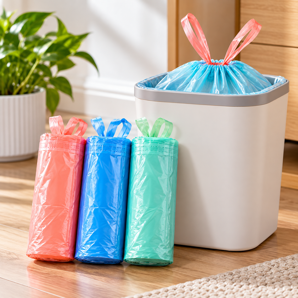 assorted drawstring garbage bags