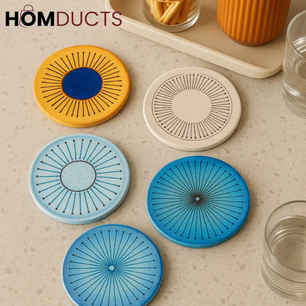 Artisan Burst Ceramic Coaster Set – Colorful Drink Mats