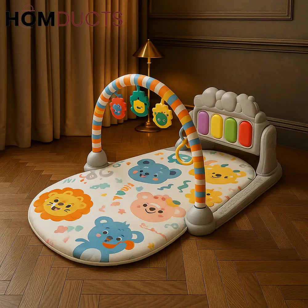 Baby Pedal Piano Play Gym – 5-in-1 Musical Activity Mat with Hanging Toys & Light-Up Keys