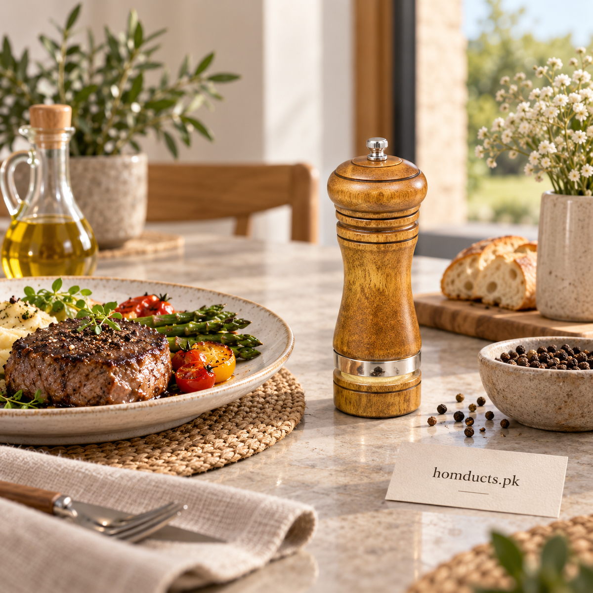 Six-inch wooden pepper grinder