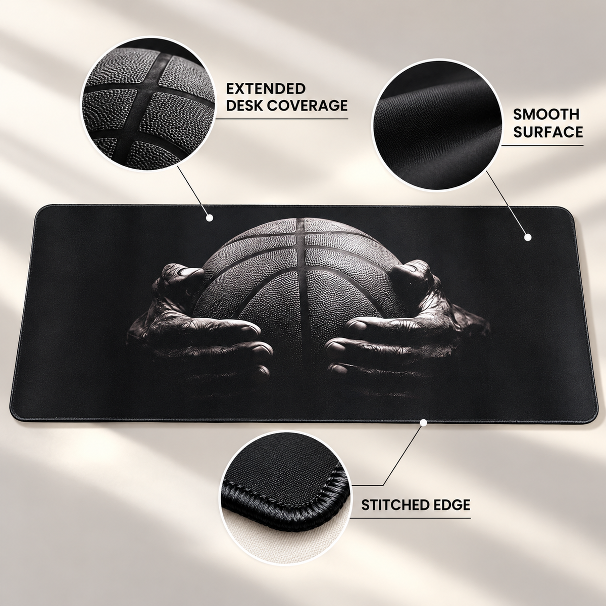 Basketball grip extended mousepad feature infographic