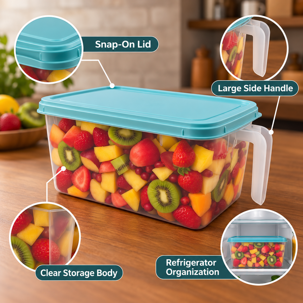 Clear Refrigerator Storage Box with Lid & Side Handle features