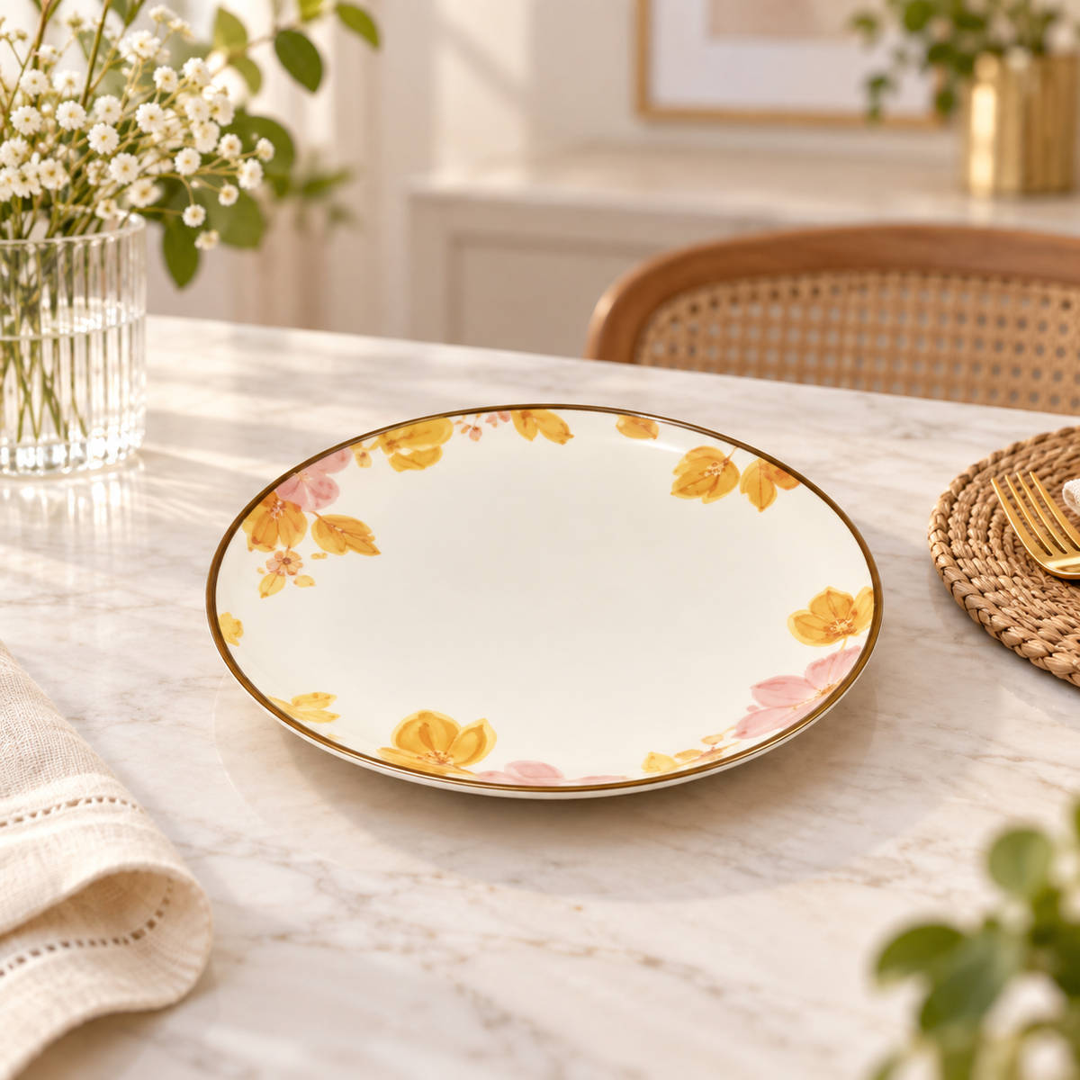 Brilliant Pink Floral 8.5-inch matte porcelain side plate