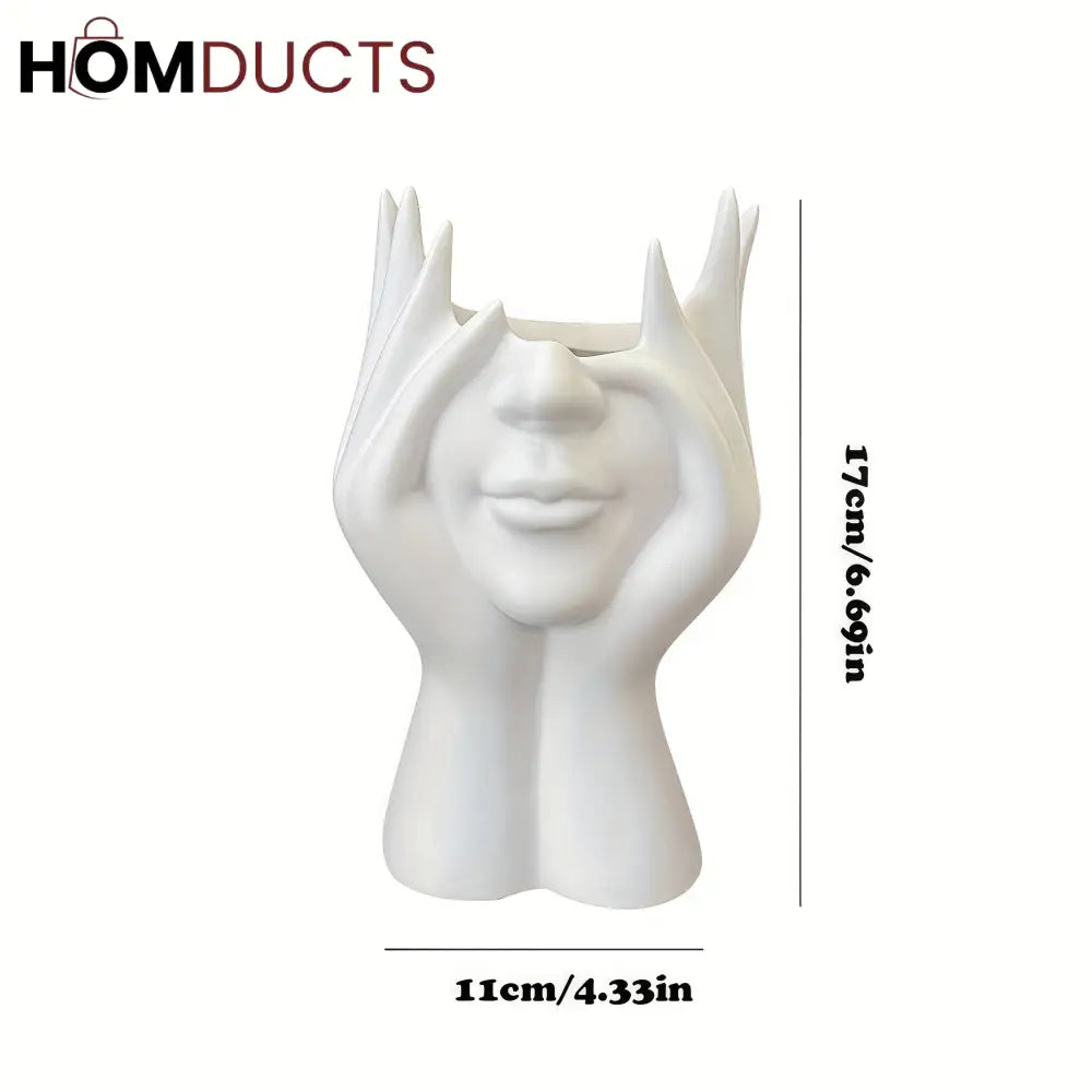 Ceramic Face Planter Vase – Modern Abstract Hand Sculpture Flower Pot for Home & Office Decor