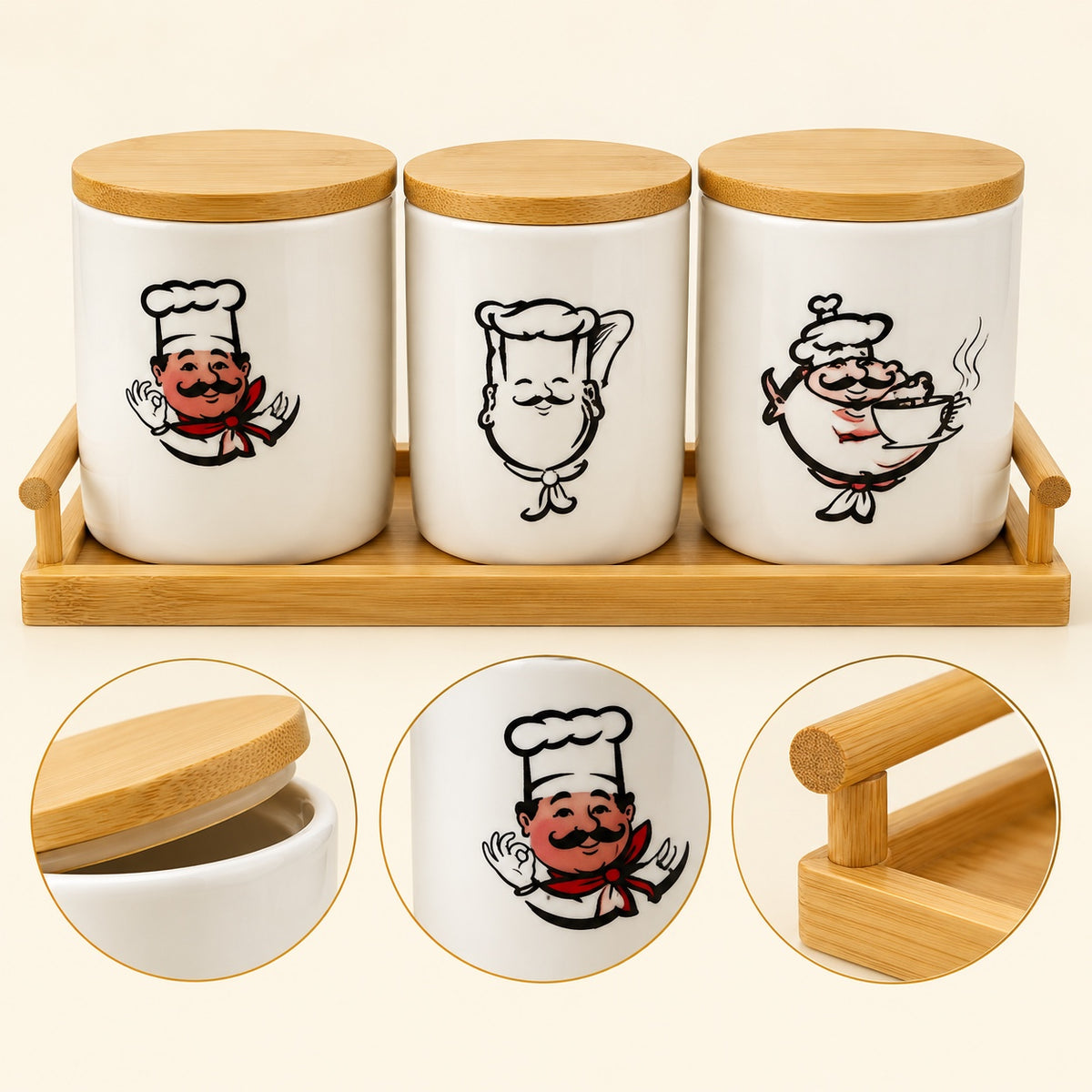 Chef design ceramic storage jar set feature infographic