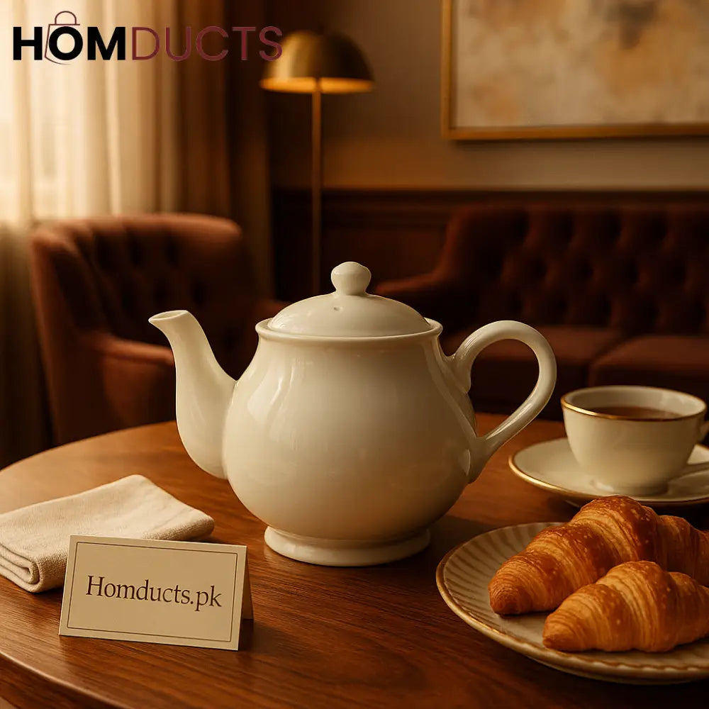 Classic White Luxe Ceramic Teapot – Elegant Glossy Finish for Premium Tea Serving