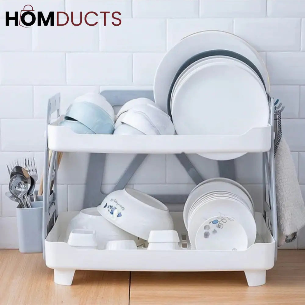 Compact 2 Tier Dish Drain Rack
