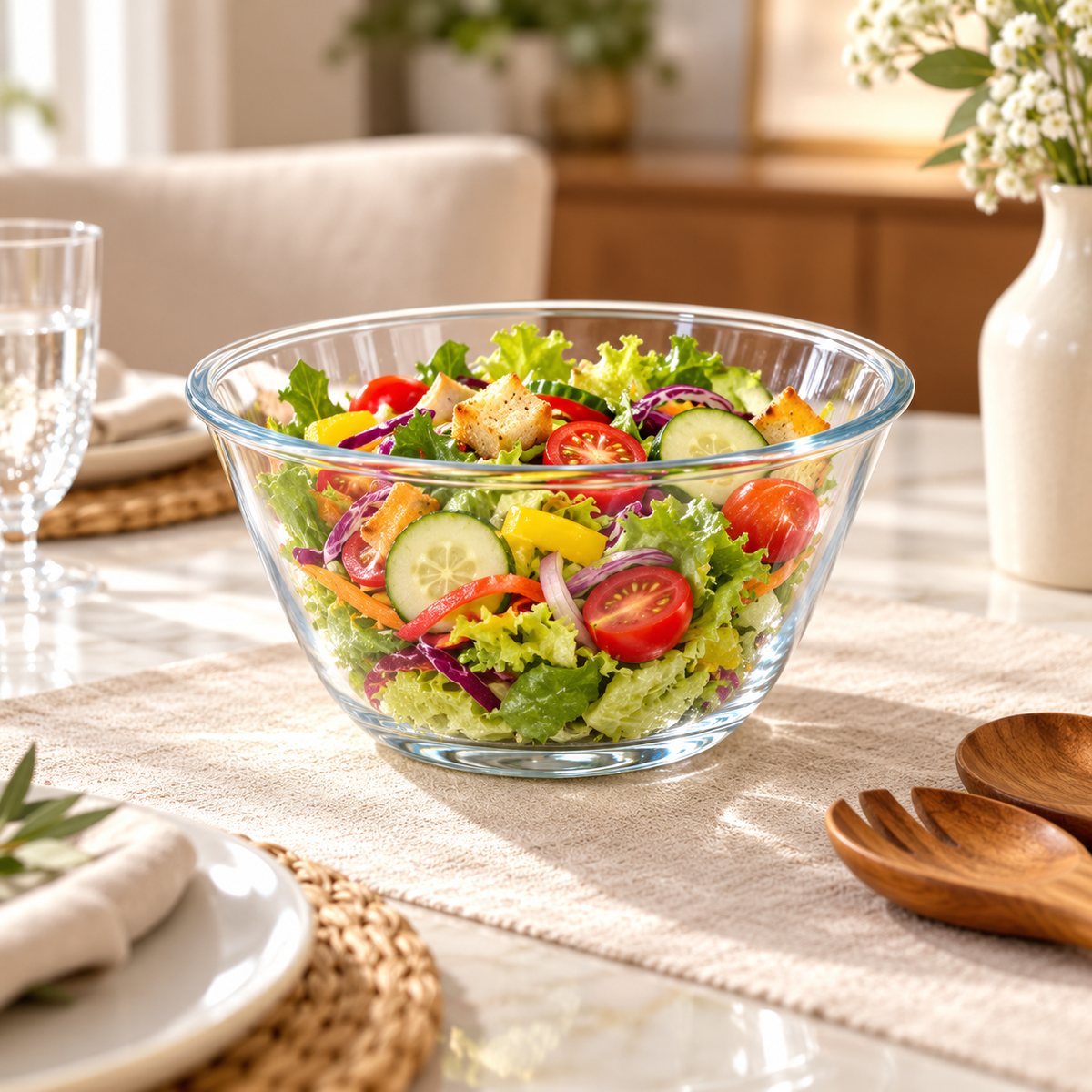 Danny Home 1.6L Clear Glass Salad Bowl serving a hot drink