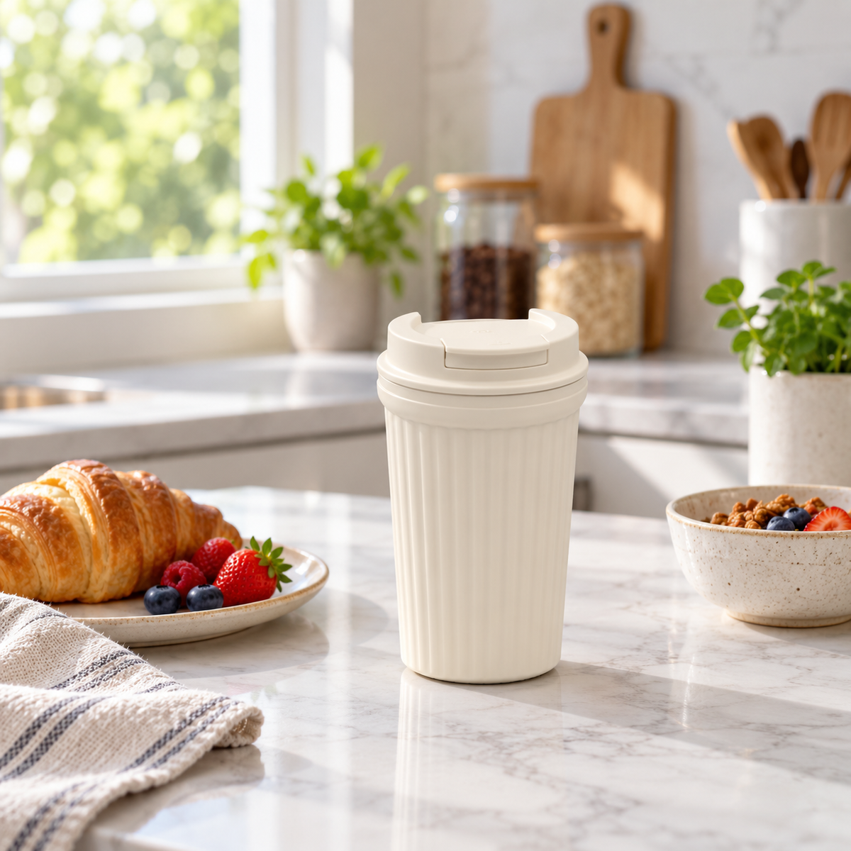 Danny Home 400ml white vacuum travel cup