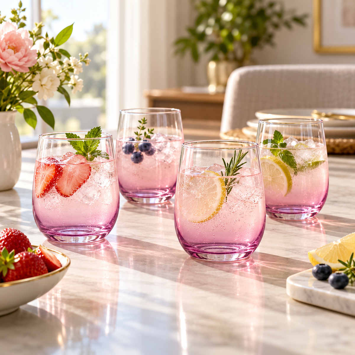 Danny Home Pink Ombre 4-Piece Tumbler Set – 345ml shown in use