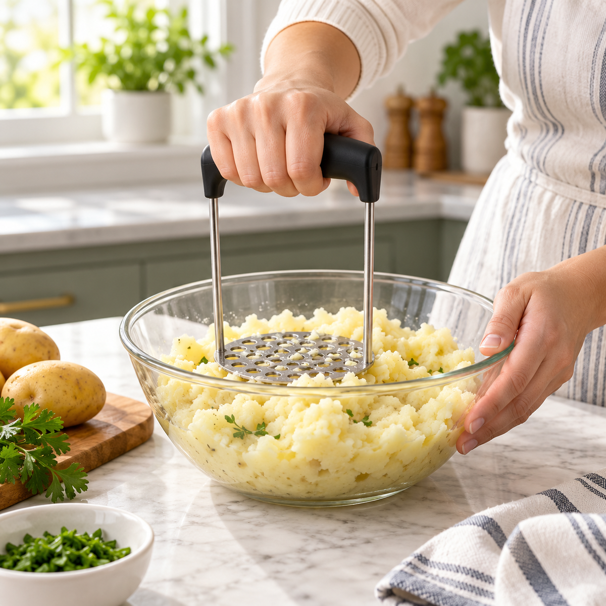 Danny Home Stainless Steel Potato Masher – 11.7×17.8cm in use