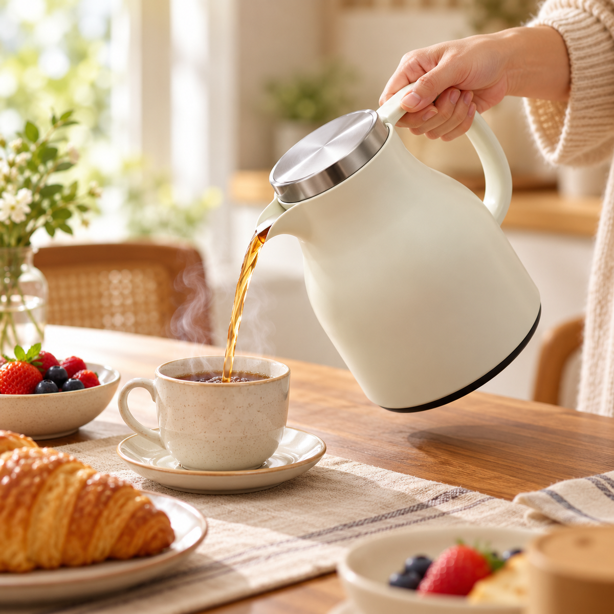 Danny Home 1L White Glass-Lined Vacuum Jug pouring tea